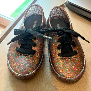 Mini Melissa Kids Glitter Sneakers - Black and Multicolor. “Hip M Lover” size 8.
